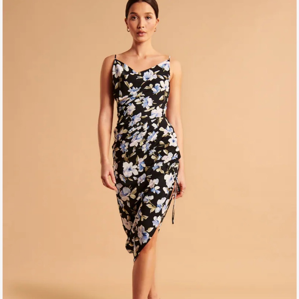 Abercrombie & Fitch Black Floral Asymmetrical Slip Dress